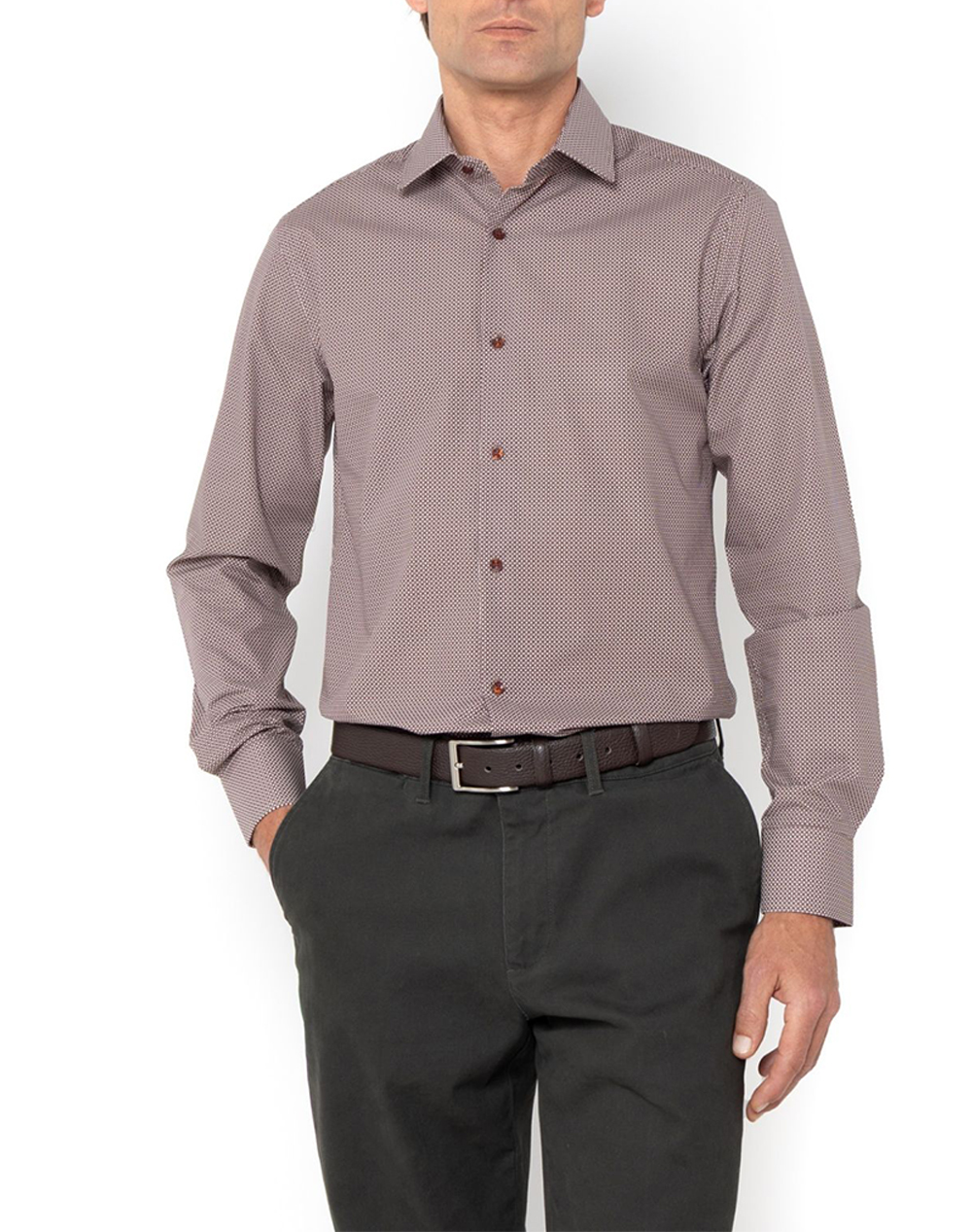 THE BOSTONIANS ΠΟΥΚΑΜΙΣΟ CHARLES ΠΟΠΛΙΝΑ SLIM FIT Patterned POPLIN Classic Slim FIT 3ACP2444-BURGUNDY Mixed