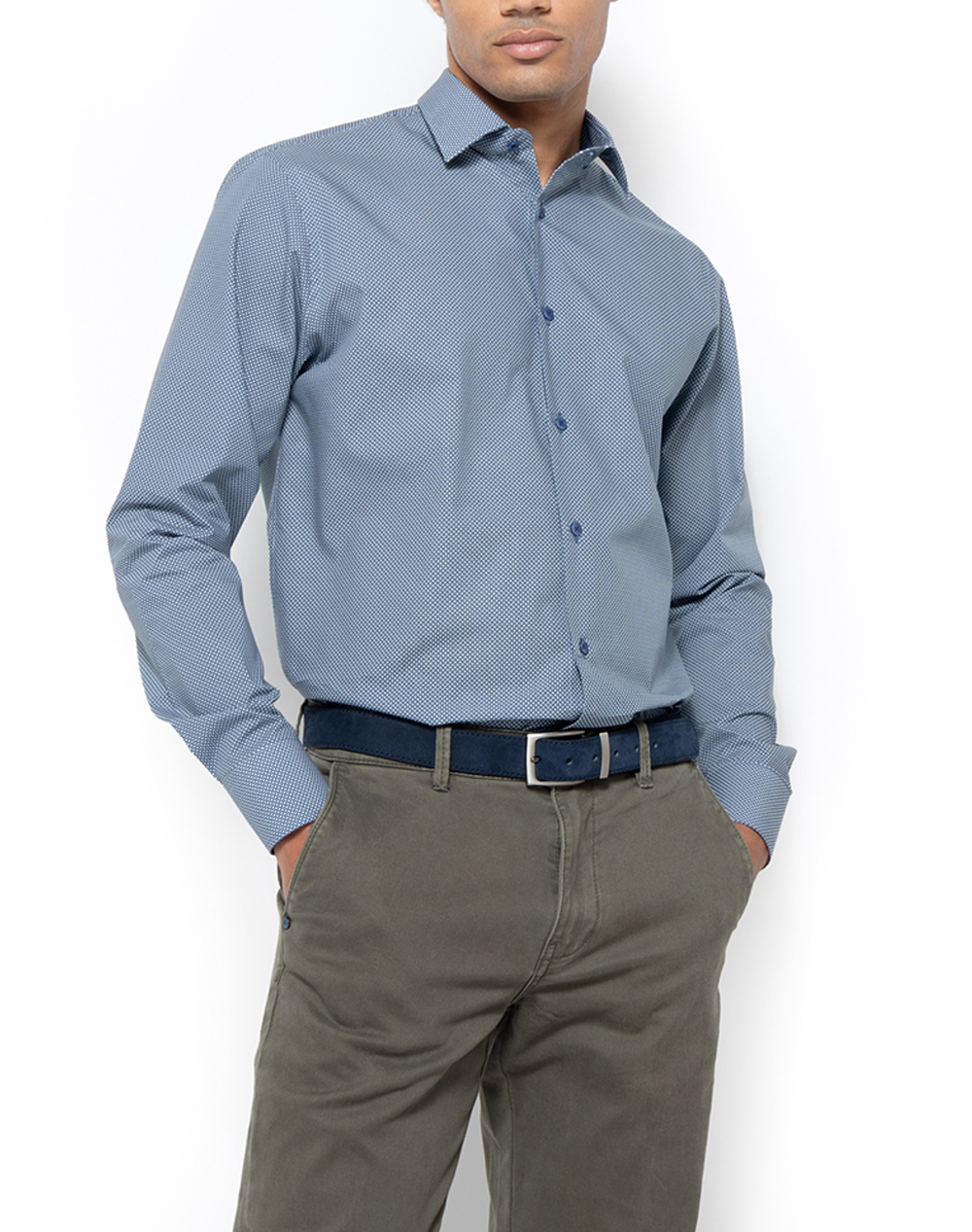 THE BOSTONIANS ΠΟΥΚΑΜΙΣΟ CHARLES ΠΟΠΛΙΝΑ CUSTOM FIT Patterned POPLIN Semi-rex Custom FIT 3ANP2444-DARK Indigo