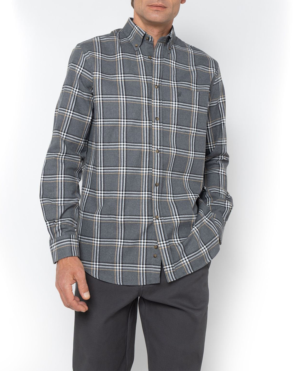 THE BOSTONIANS ΠΟΥΚΑΜΙΣΟ COPLEY FLANNEL REGULAR FIT BigCheck FLANNEL Button-down Regular FIT 3AACH8644-DARK DarkGray