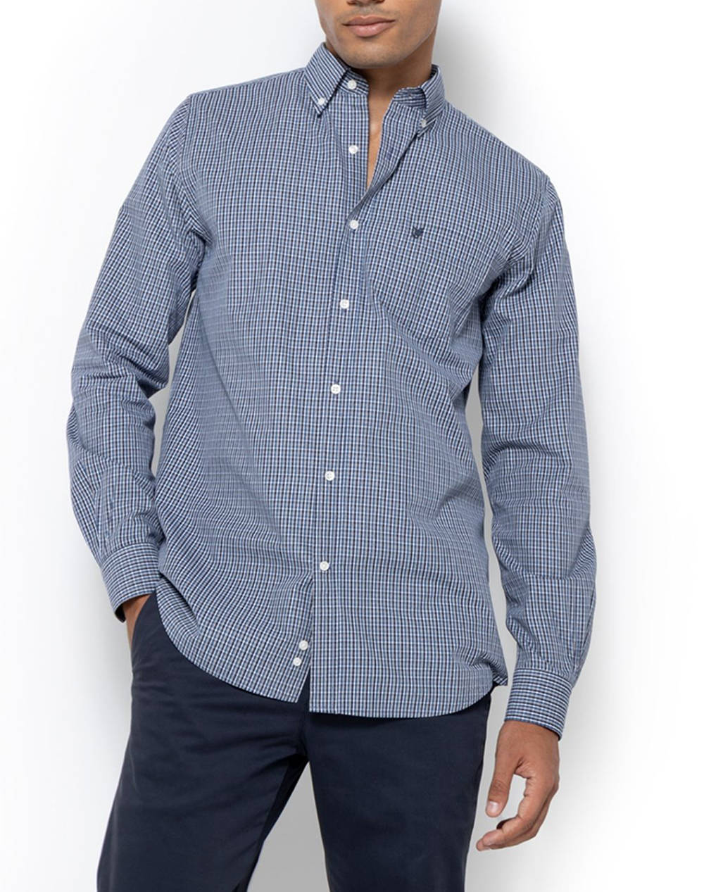 THE BOSTONIANS ΠΟΥΚΑΜΙΣΟ CHESTER ΠΟΠΛΙΝΑ REGULAR FIT MiniCheck POPLIN Button-down Regular Fit 3AACH8650-BLUE Blue