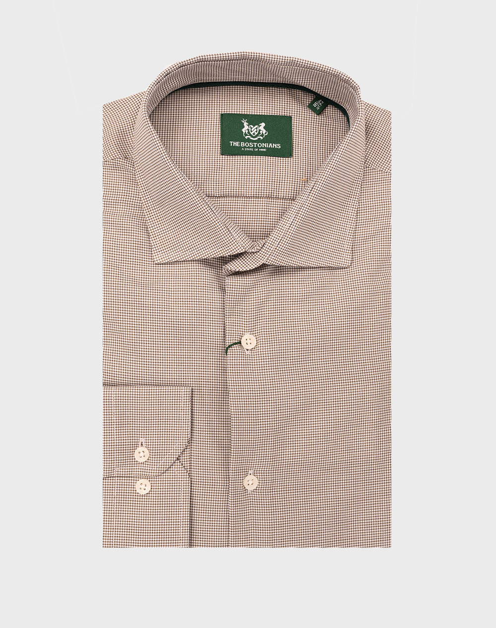 THE BOSTONIANS ΠΟΥΚΑΜΙΣΟ DOBBY CUSTOM FIT Patterned DOBBY Semi-rex Custom FIT 3ANP2450-DARK Biege