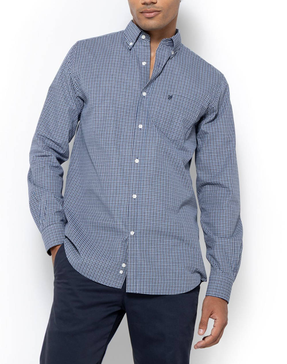THE BOSTONIANS ΠΟΥΚΑΜΙΣΟ CHESTER ΠΟΠΛΙΝΑ REGULAR FIT MiniCheck POPLIN Button-down Regular Fit 3AACH8650X-BLUE Blue