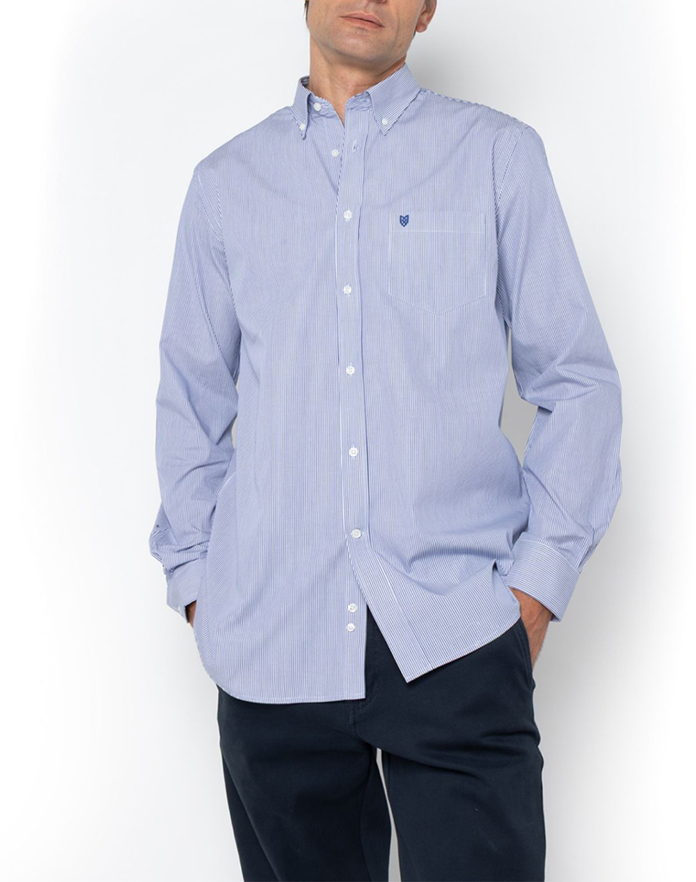 THE BOSTONIANS ΠΟΥΚΑΜΙΣΟ ACORN ΠΟΠΛΙΝΑ REGULAR FIT Stripe POPLIN Button-down Regular Fit 3AAS4444X-SAX Blue