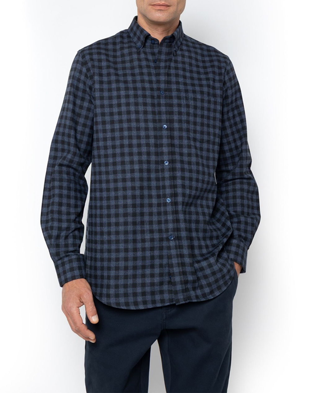 THE BOSTONIANS ΠΟΥΚΑΜΙΣΟ MAVERICK FLANNEL REGULAR FIT MedCheck FLANNEL Button-down Regular FIT 3AACH8645-DARK Indigo