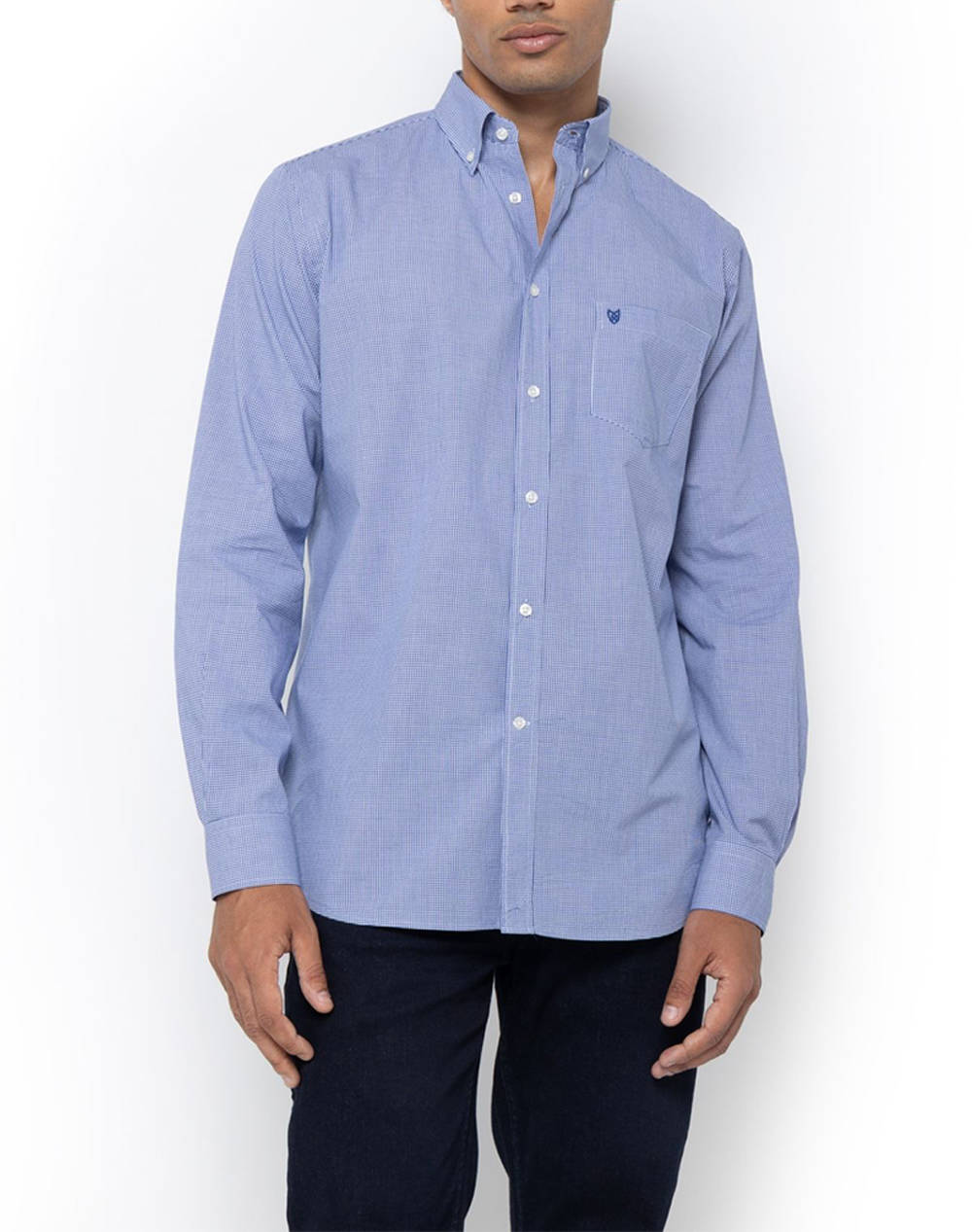 THE BOSTONIANS ΠΟΥΚΑΜΙΣΟ CHESTER ΠΟΠΛΙΝΑ REGULAR FIT MiniCheck POPLIN Button-down Regular Fit 3AAC7021X-SAX Blue
