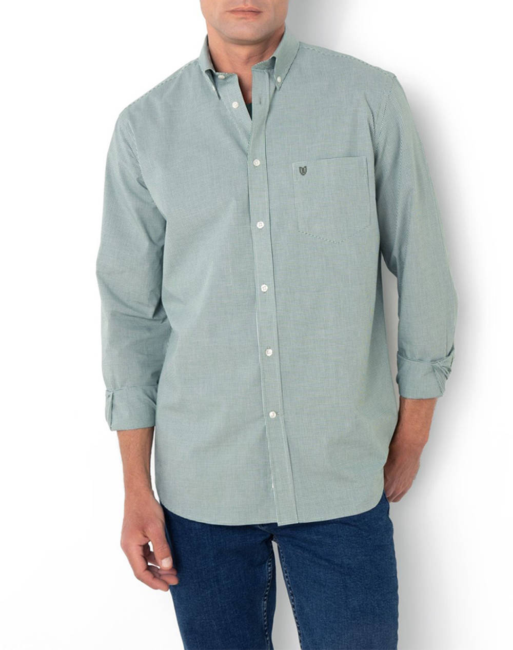 THE BOSTONIANS ΠΟΥΚΑΜΙΣΟ CHESTER ΠΟΠΛΙΝΑ REGULAR FIT MiniCheck POPLIN Button-down Regular Fit 3AAC7021X-DARK Green