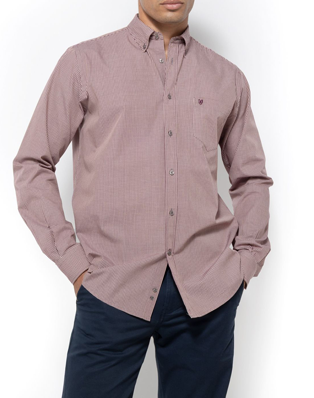 THE BOSTONIANS ΠΟΥΚΑΜΙΣΟ CHESTER ΠΟΠΛΙΝΑ REGULAR FIT MiniCheck POPLIN Button-down Regular Fit 3AACH8614X-BURGUNDY Bordeux