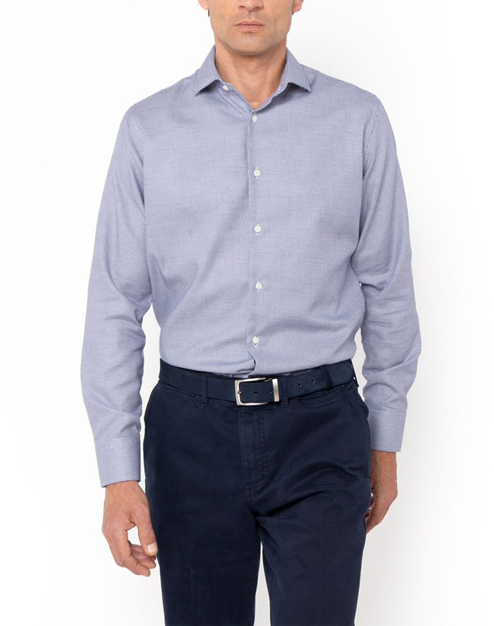 THE BOSTONIANS ΠΟΥΚΑΜΙΣΟ DOBBY CUSTOM FIT Patterned DOBBY Semi-rex Custom FIT 3ANP2434-BLUE Blue