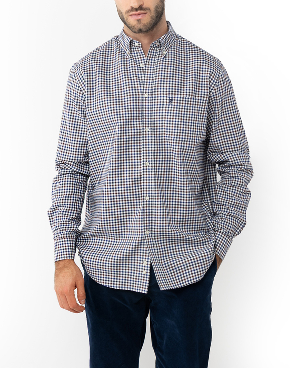 THE BOSTONIANS ΠΟΥΚΑΜΙΣΟ MAVERICK TWILL REGULAR FIT MedCheck TWILL Button-down Regular FIT 3AACH8629-BROWN Mixed