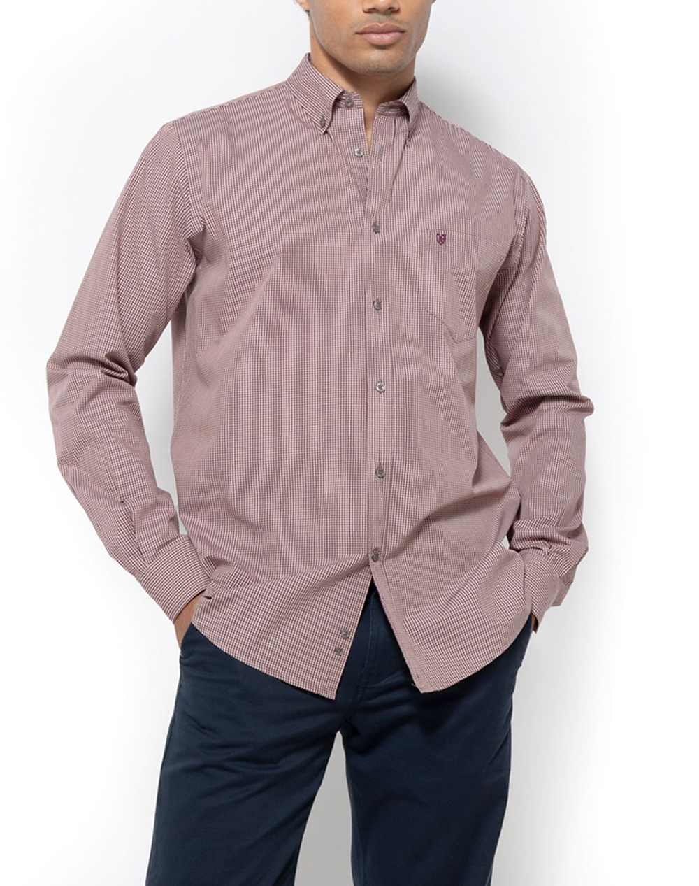 THE BOSTONIANS ΠΟΥΚΑΜΙΣΟ CHESTER ΠΟΠΛΙΝΑ REGULAR FIT MiniCheck POPLIN Button-down Regular Fit 3AACH8614-BURGUNDY Bordeux