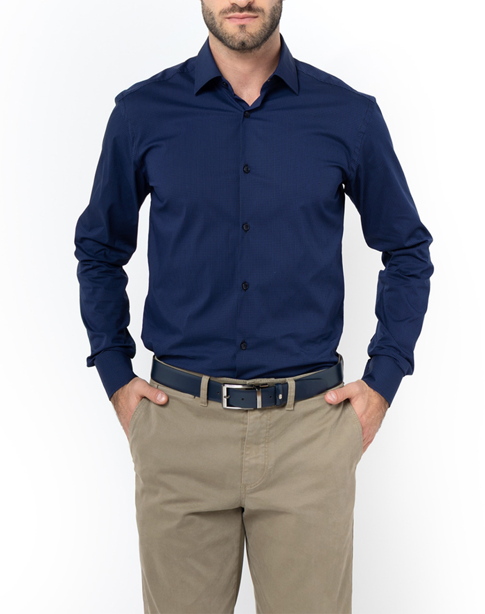 THE BOSTONIANS ΠΟΥΚΑΜΙΣΟ CHESTER ΠΟΠΛΙΝΑ SLIM FIT Micro Check POPLIN Classic Slim FIT 3ACCH8610-ROYAL RoyalBlue