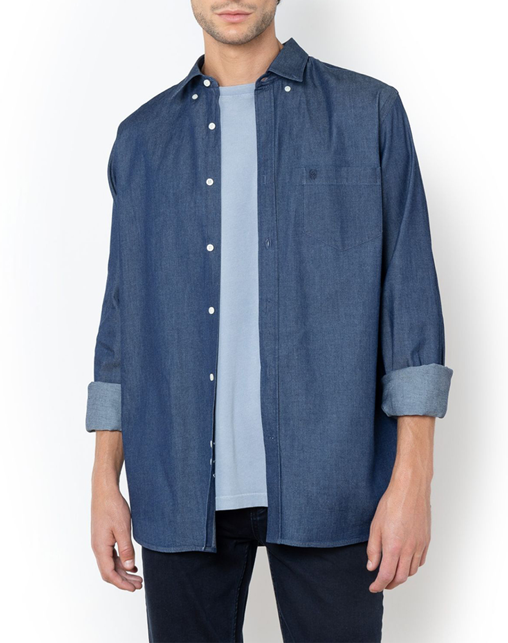 THE BOSTONIANS ΠΟΥΚΑΜΙΣΟ DENIM REGULAR FIT Plain DENIM Button-down Regular Fit 3AAP1906-DARK DarkBlue