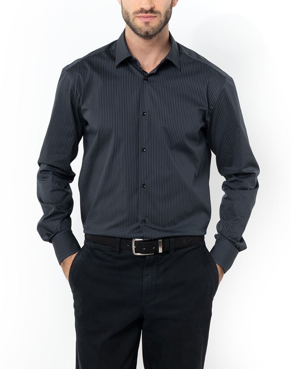 THE BOSTONIANS ΠΟΥΚΑΜΙΣΟ ACORN ΠΟΠΛΙΝΑ SLIM FIT Stripe POPLIN Classic Slim FIT 3ACS4887-BLACK Black