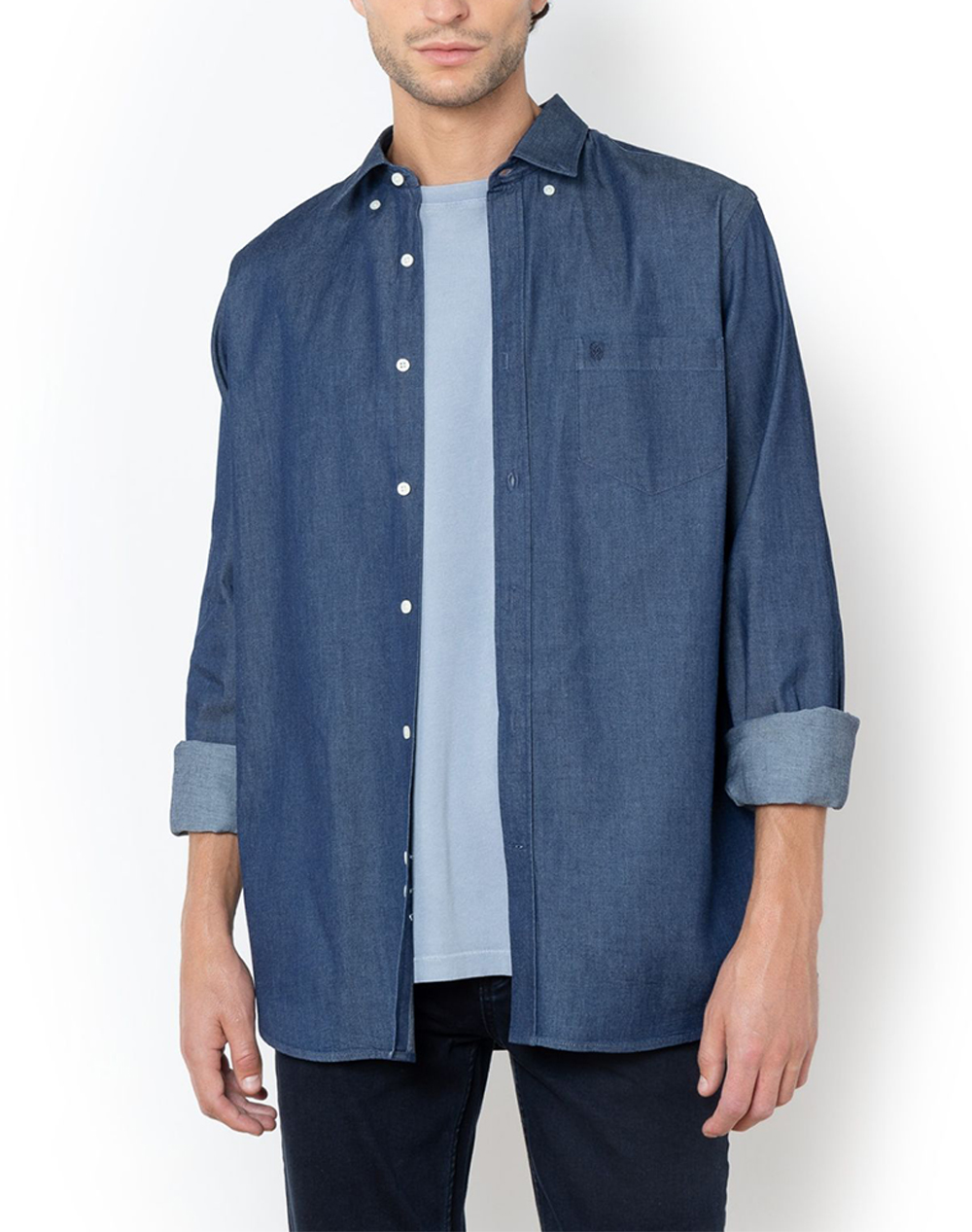 THE BOSTONIANS ΠΟΥΚΑΜΙΣΟ DENIM REGULAR FIT Plain DENIM Button-down Regular Fit 3AAP1906X-DARK DarkBlue