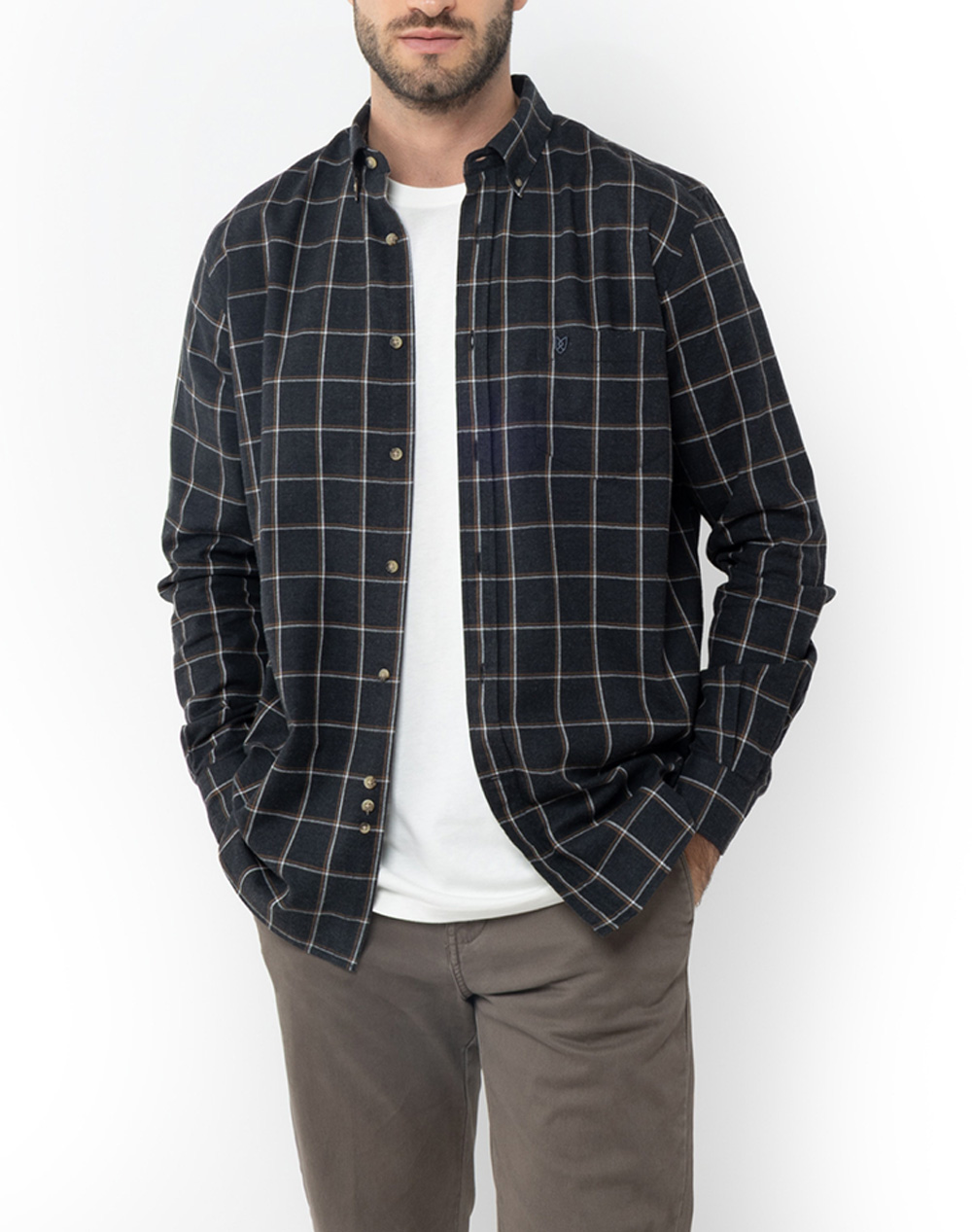 THE BOSTONIANS ΠΟΥΚΑΜΙΣΟ COPLEY ΦΑΝΕΛΑ REGULAR FIT BigCheck FLANNEL Button-down Regular FIT 3AACH8635-ANTHRACITE DarkSlateGrey
