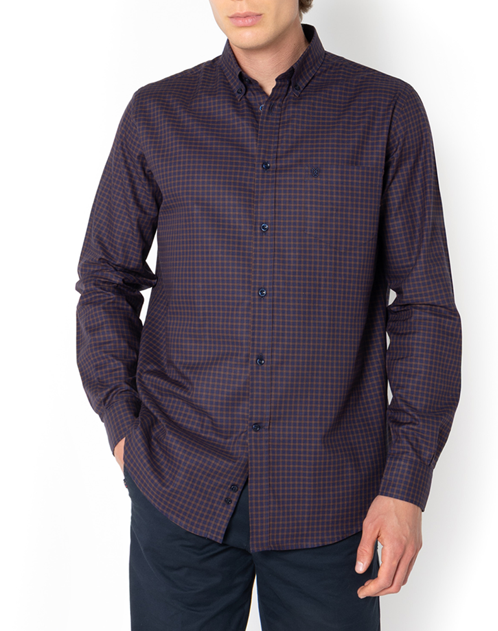 THE BOSTONIANS ΠΟΥΚΑΜΙΣΟ CHESTER TWILL REGULAR FIT MiniCheck TWILL Button-down Regular FIT 3AACH8600-BROWN Mixed