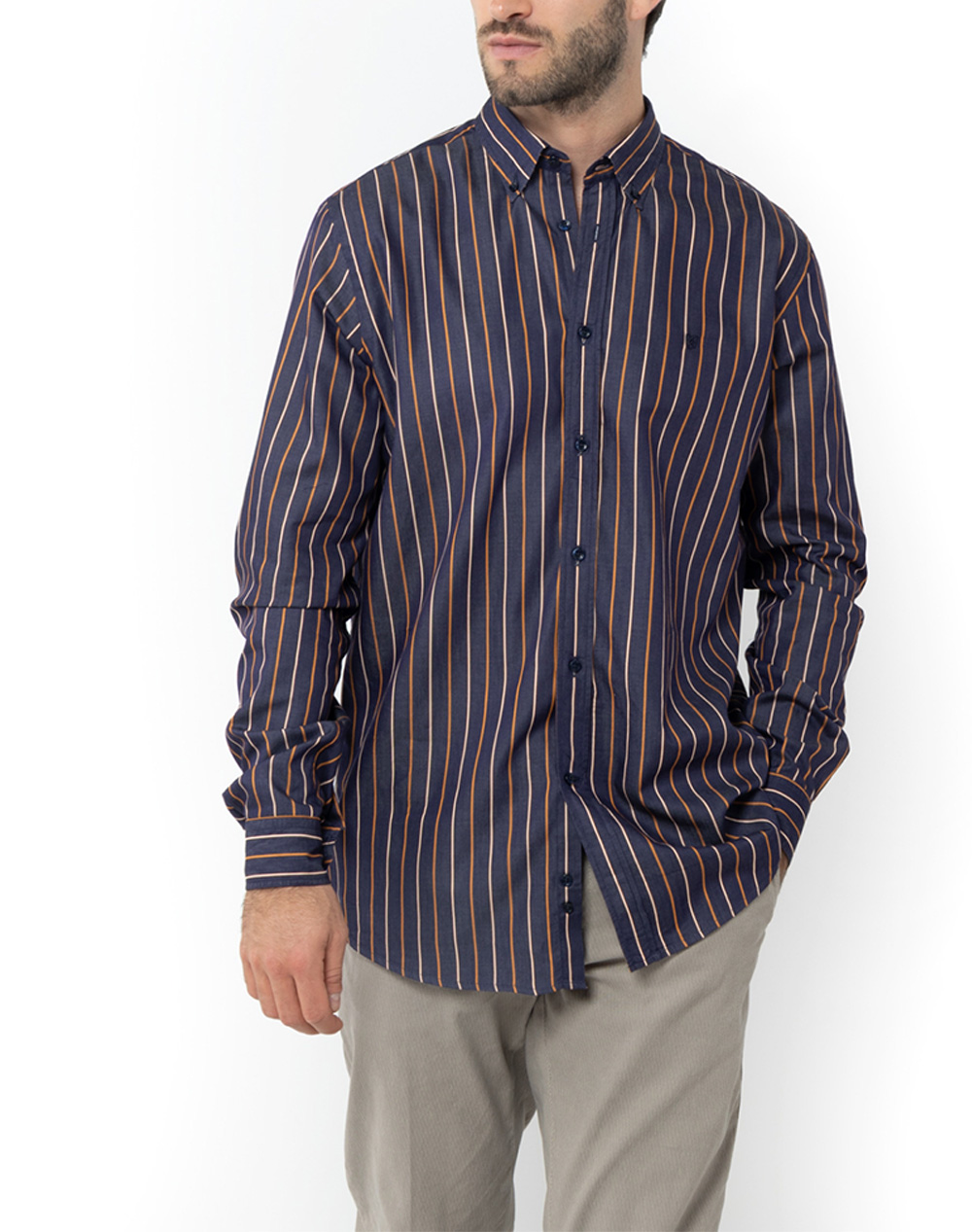 THE BOSTONIANS ΠΟΥΚΑΜΙΣΟ ACORN TWILL REGULAR FIT Stripe TWILL Button-down Regular FIT 3AAS4884-BLUE DarkBlue