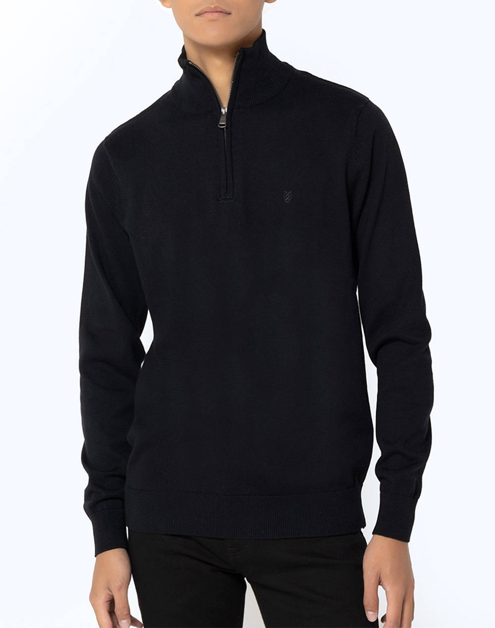 THE BOSTONIANS ΠΛΕΚΤΟ ΒΑΜΒΑΚΕΡΟ HALF-ZIP REGULAR FIT 3MO1009-BLACK Black