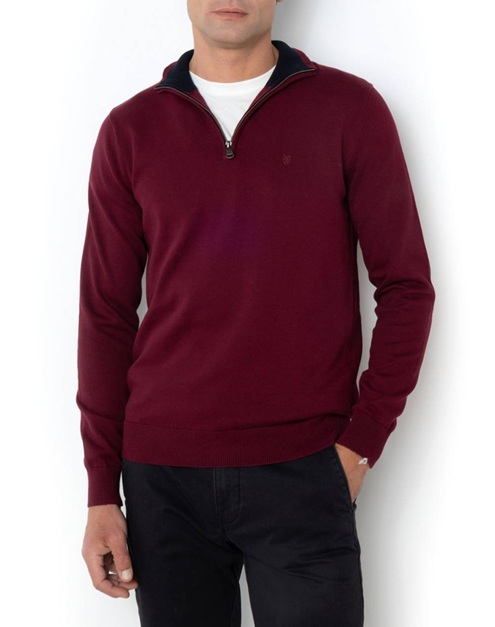 THE BOSTONIANS ΠΛΕΚΤΟ ΒΑΜΒΑΚΕΡΟ HALF-ZIP REGULAR FIT 3MO1009-BURGUNDY Bordeux
