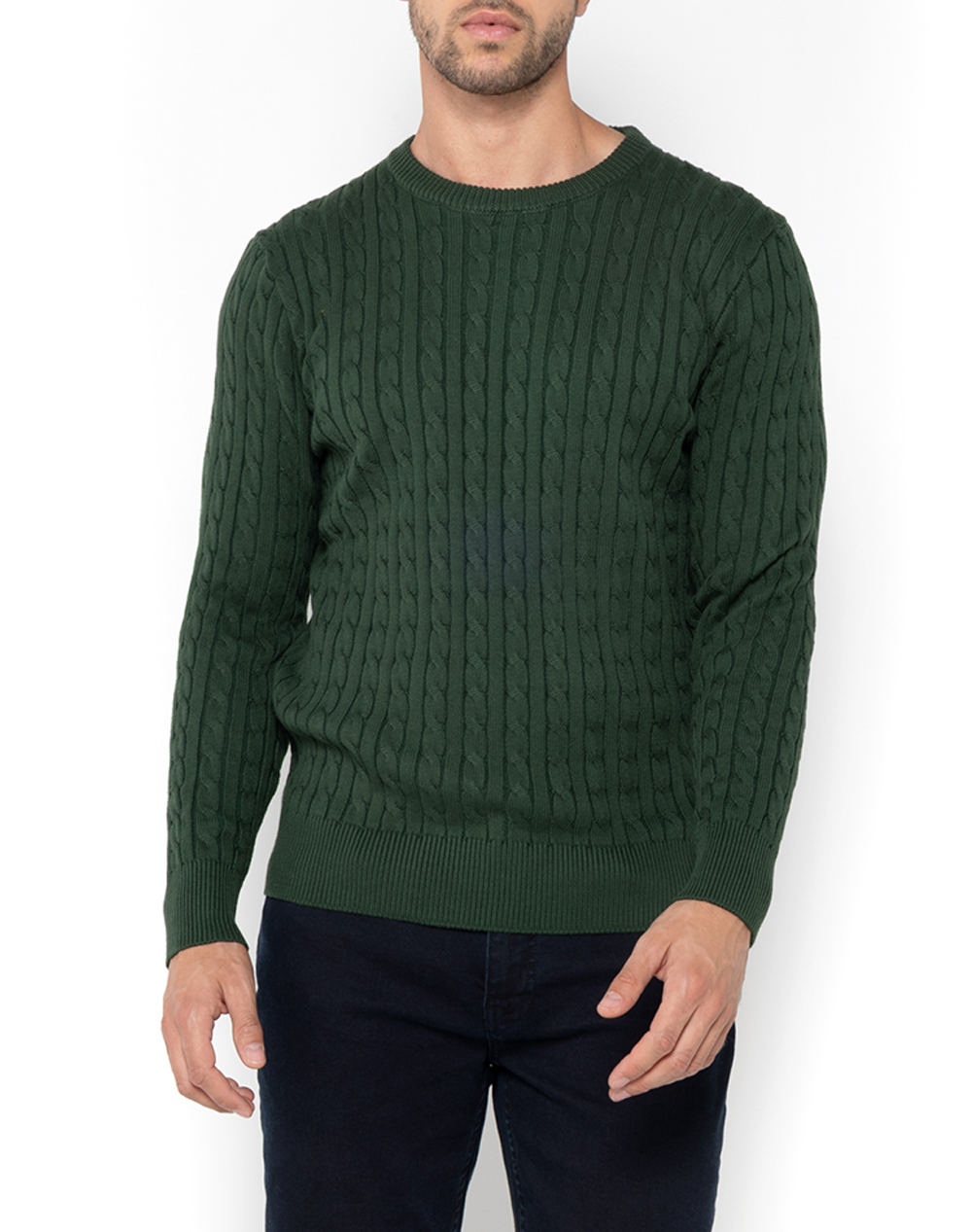 THE BOSTONIANS ΠΛΕΚΤΟ ΒΑΜΒΑΚΕΡΟ CABLE ΛΑΙΜΟΚΟΨΗ REGULAR 3MR1070-DARK DarkGreen