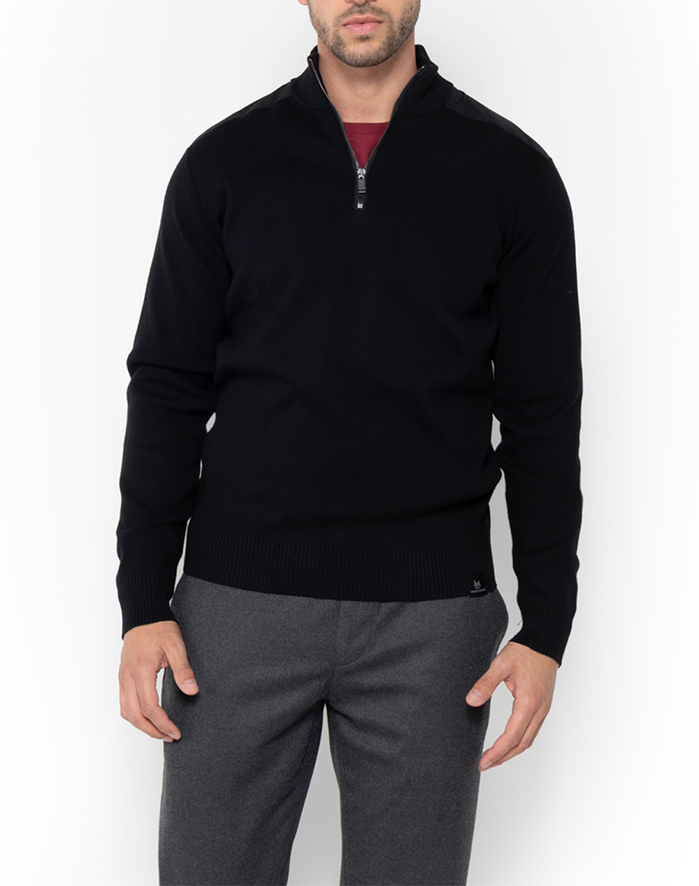 THE BOSTONIANS ΠΛΕΚΤΟ ΒΑΜΒΑΚΕΡΟ HALF-ZIP REGULAR FIT 3MO1110-BLACK Black