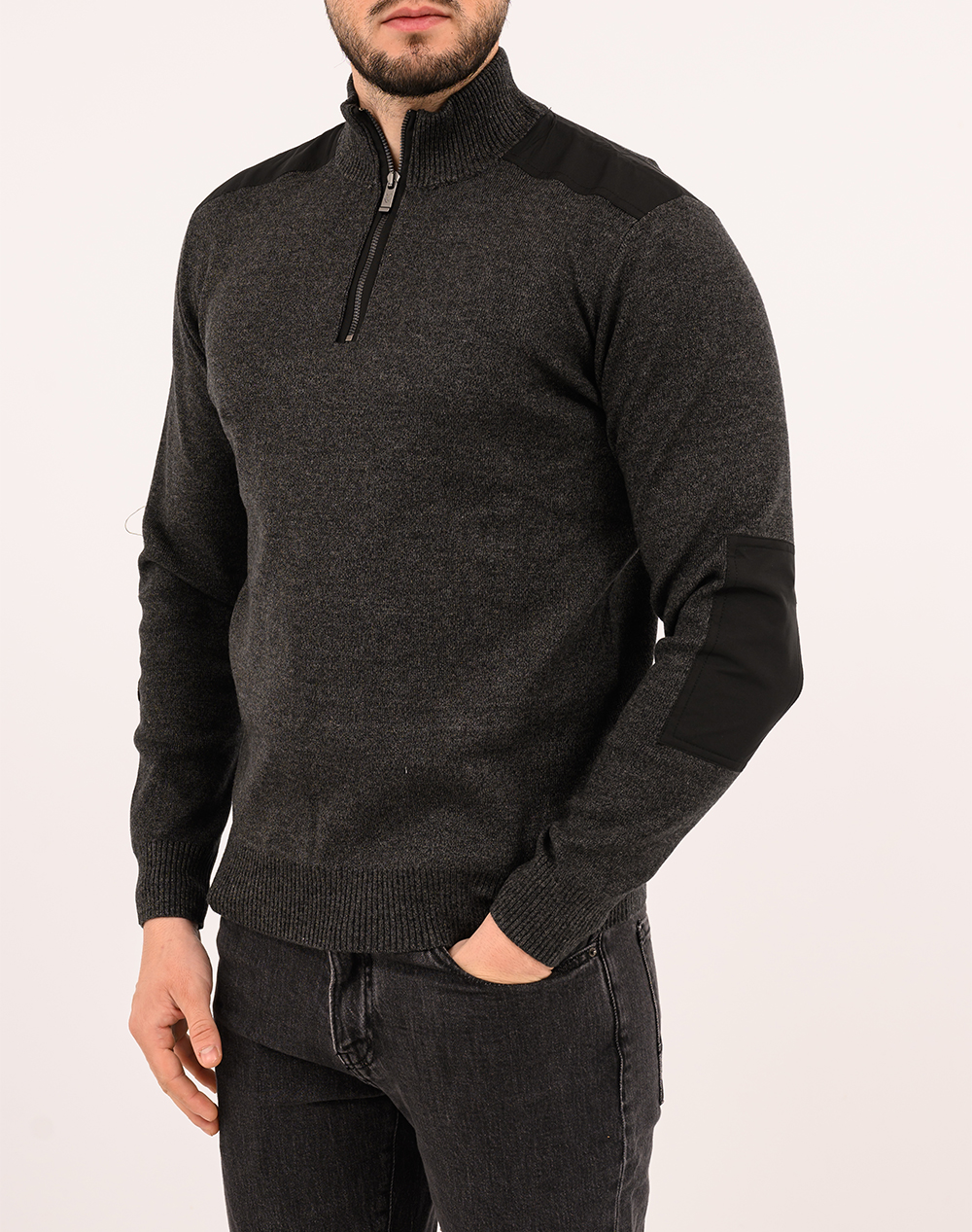 THE BOSTONIANS ΠΛΕΚΤΟ ΒΑΜΒΑΚΕΡΟ HALF-ZIP REGULAR FIT 3MO1110-DARK DarkGray