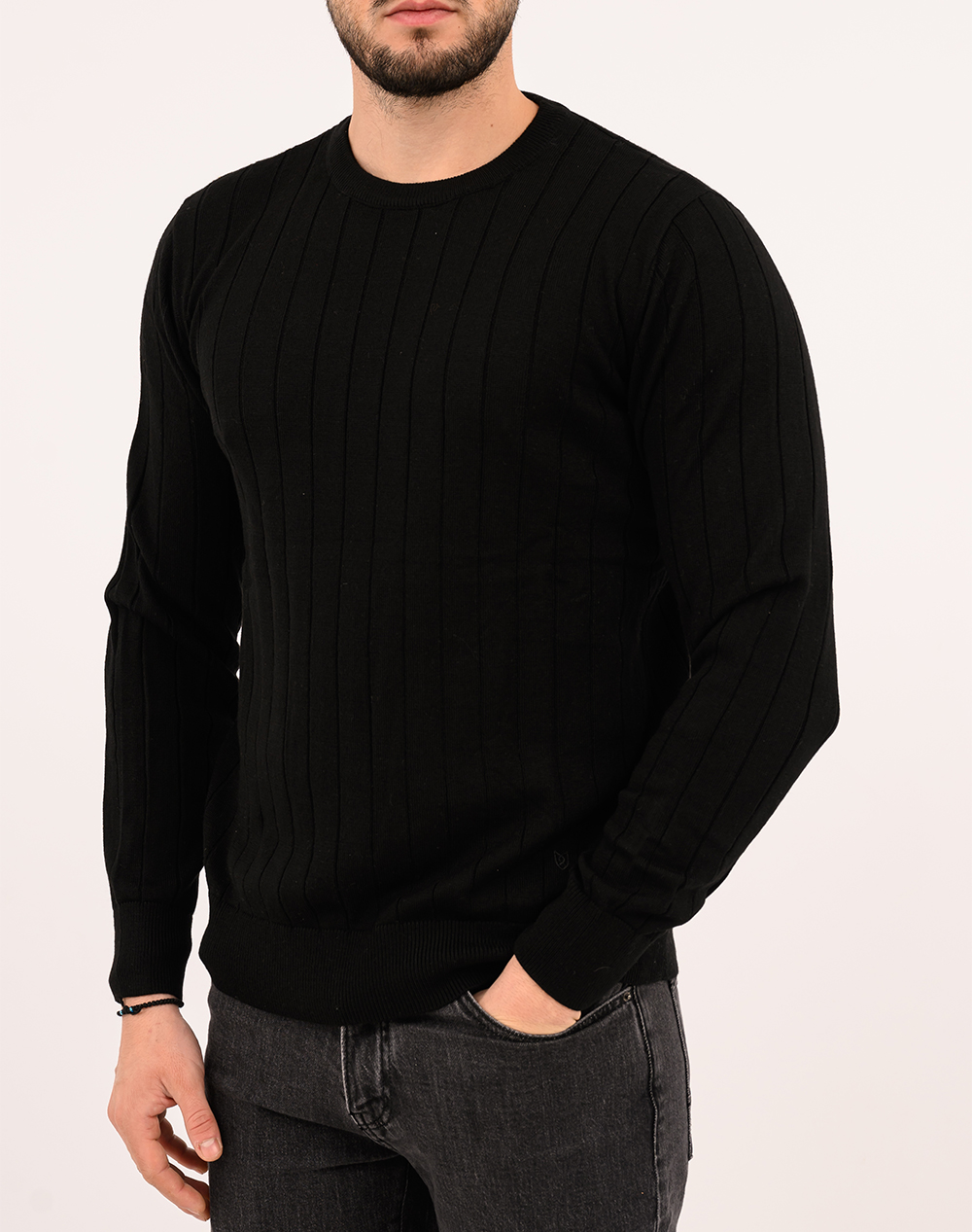 THE BOSTONIANS ΠΛΕΚΤΟ MERINO ΛΑΙΜΟΚΟΨΗ REGULAR FIT 3MR1081-BLACK Black