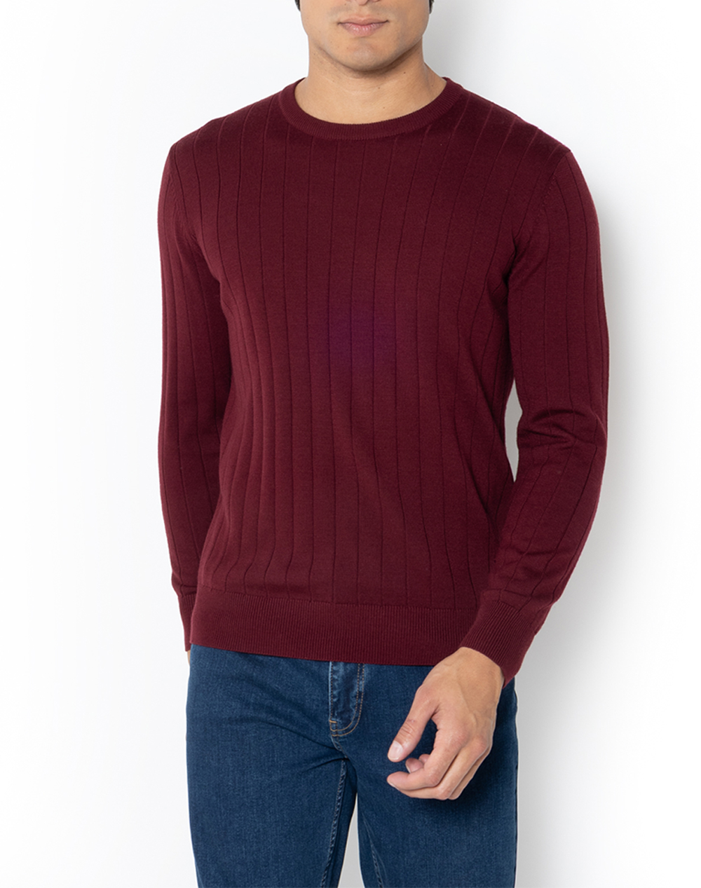 THE BOSTONIANS ΠΛΕΚΤΟ MERINO ΛΑΙΜΟΚΟΨΗ REGULAR FIT 3MR1081-BURGUNDY Bordeux