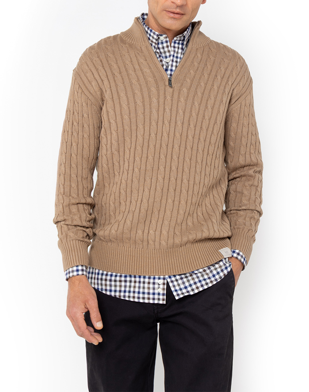 THE BOSTONIANS ΠΛΕΚΤΟ ΒΑΜΒΑΚΕΡΟ HALF-ZIP REGULAR FIT 3MO1112-CAMEL Camel