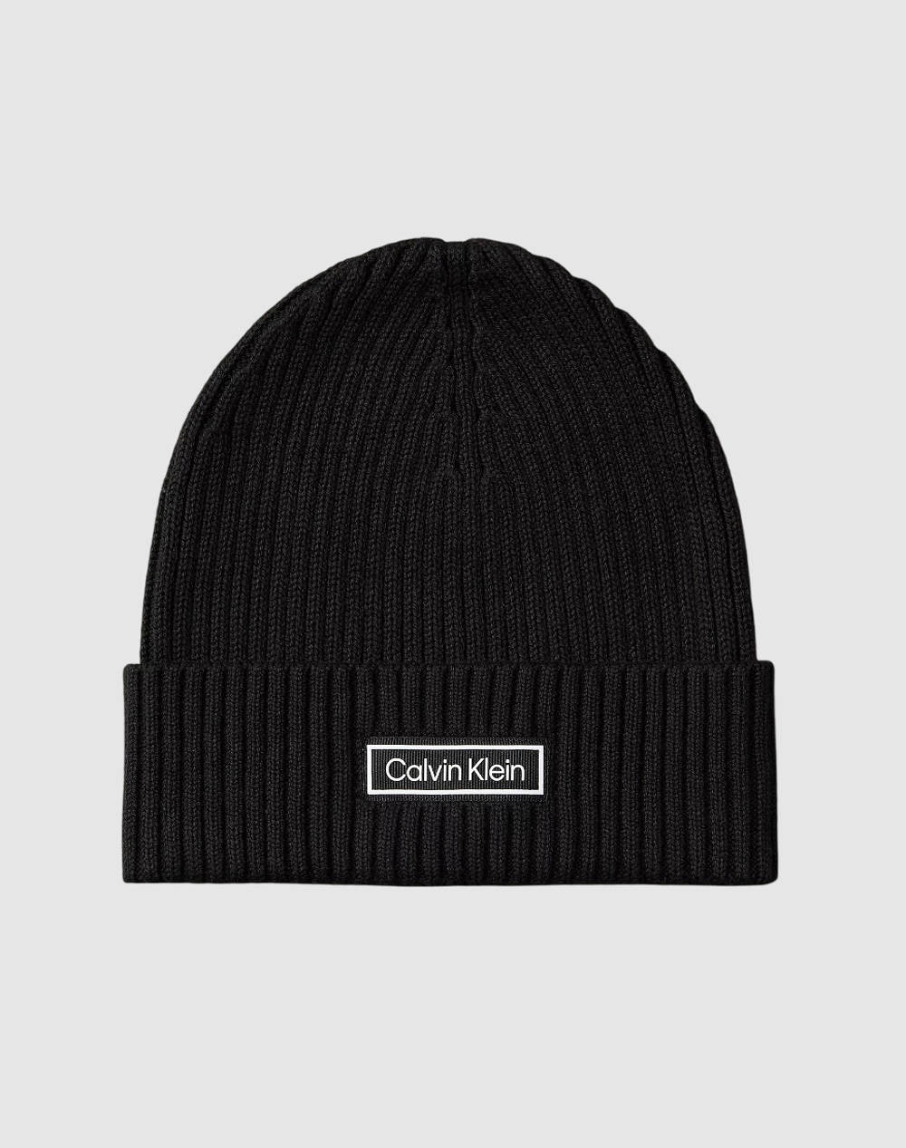 CALVIN KLEIN CALVIN KLEIN PATCH CHUNKY RIB COTTON BEANIE LV04D8053G-UB1 Black