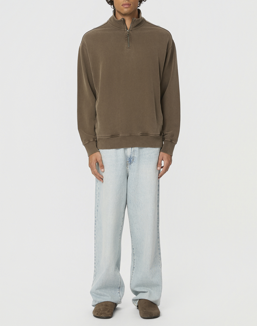 Dirty Laundry Dropped Shoulder Half-Zip Crewneck Dlmc000146-Vintage Mocha Cappuccino ανδρικά ρούχα μπλούζες φούτερ Politikos Shop Πολιτικός