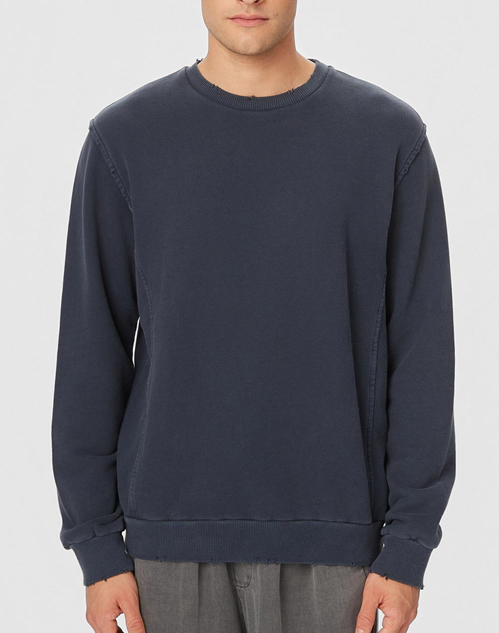 DIRTY LAUNDRY DIRTY LAUNDRY REGULAR CREWNECK WITH DESTROYS DLMC000136-VINTAGE BLUE DarkBlue