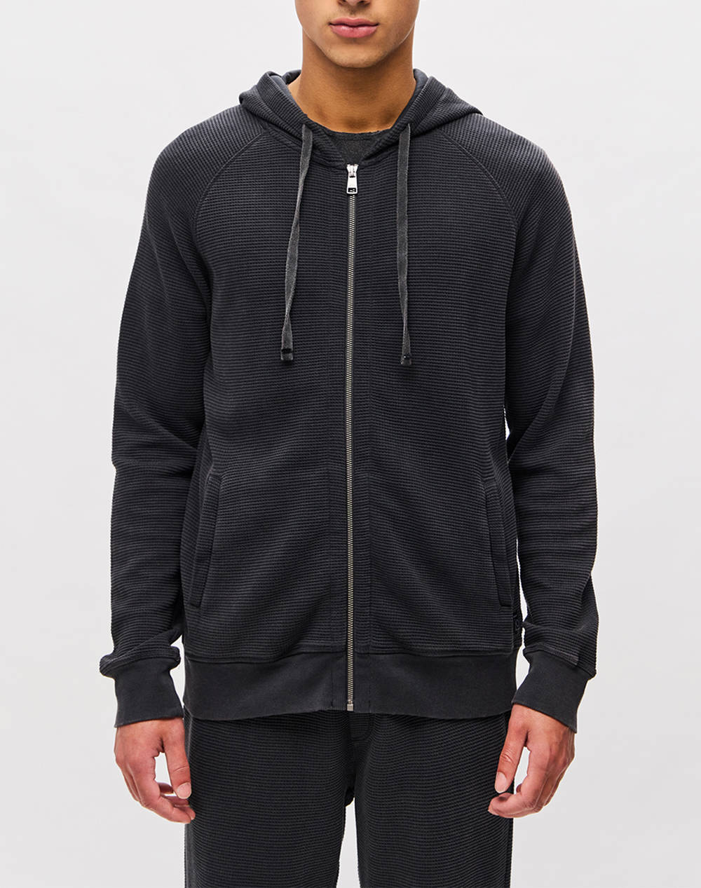 DIRTY LAUNDRY WAFFLE RAGLAN FULLZIP DLMF000186-VINTAGE BLACK Black