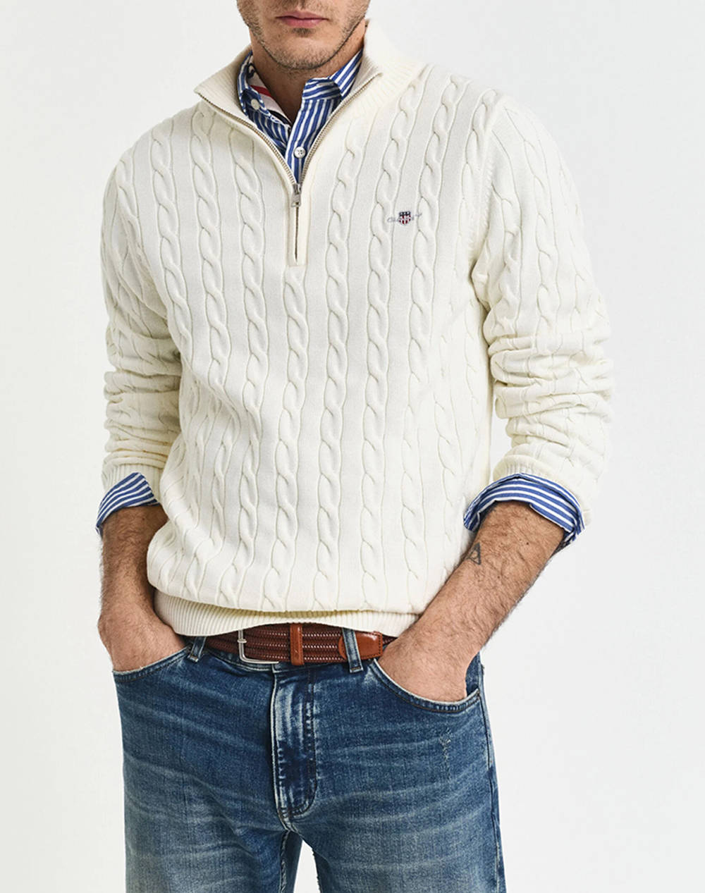 GANT ΠΟΥΛΟΒΕΡ ΜΜ COTTON CABLE HALF ZIP 3G8050603-130 Cream
