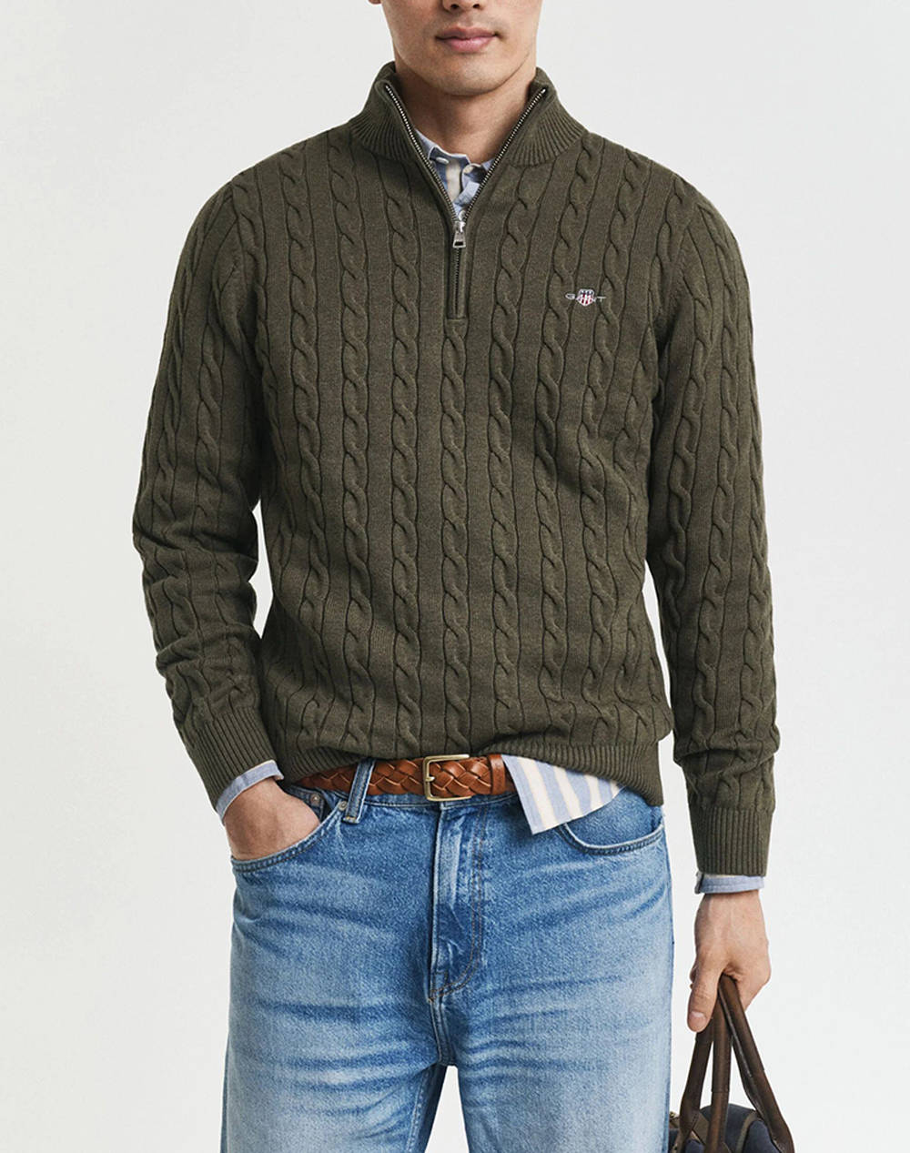 GANT ΠΟΥΛΟΒΕΡ ΜΜ COTTON CABLE HALF ZIP 3G8050603-384 Khaki