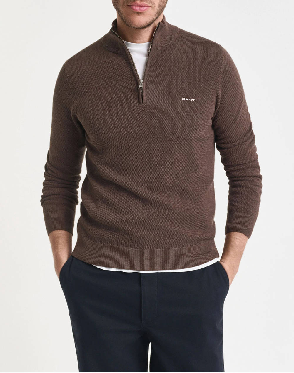 GANT ΠΟΥΛΟΒΕΡ ΜΜ COTTON PIQUE HALF ZIP 3G8040523-281 Brown