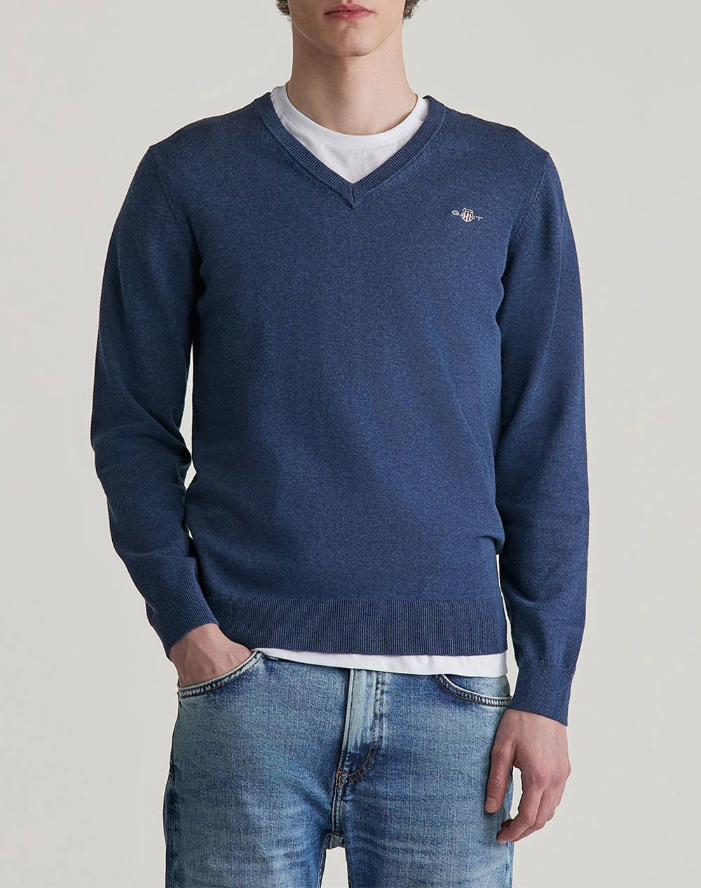 GANT ΠΟΥΛΟΒΕΡ ΜΜ CLASSIC COTTON V-NECK 3G8030562-902 JeanBlue