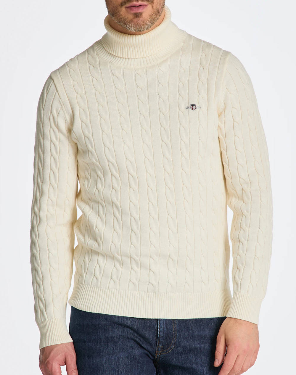 GANT ΠΟΥΛΟΒΕΡ ΜΜ COTTON CABLE TURTLE NECK 3G8050607-130 Ecru