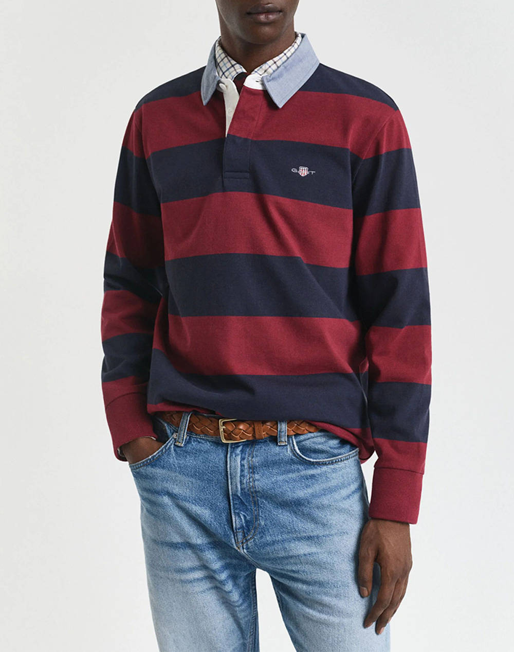 GANT ΜΠΛΟΥΖΑ ΜΜ REG CHAMBRAY STRIPE HEAVY RUGGER 3G2004083-604 Bordeux