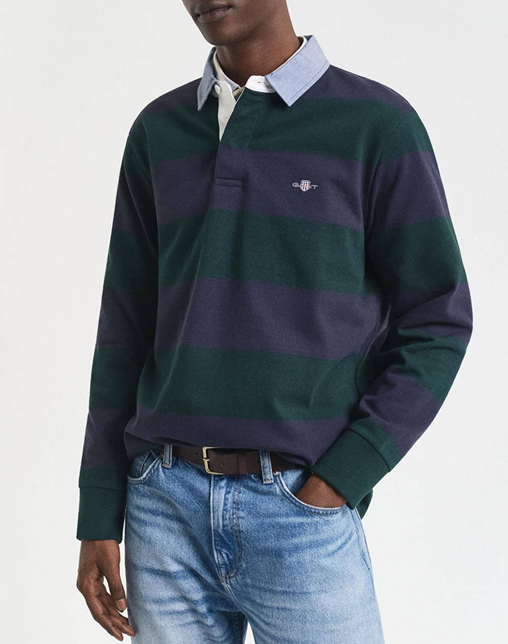 GANT ΜΠΛΟΥΖΑ ΜΜ REG CHAMBRAY STRIPE HEAVY RUGGER 3G2004083-374 DarkGreen