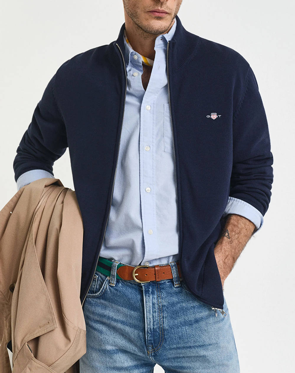 GANT GANT ΖΑΚΕΤΑ ΠΛΕΚΤΗ CASUAL COTTON ZIP CARDIGAN 3G8030164-433 DarkBlue