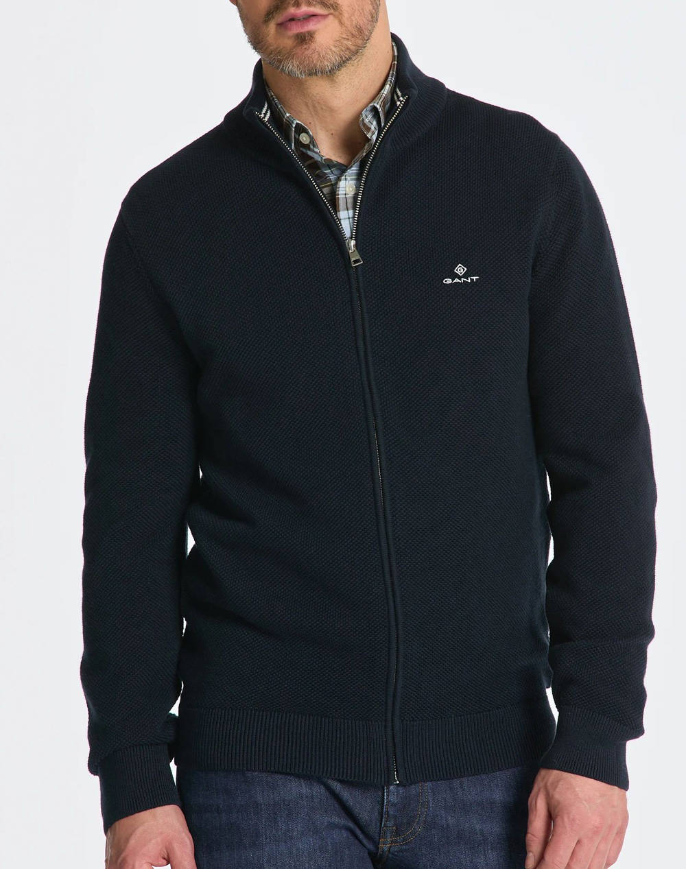 GANT GANT ΖΑΚΕΤΑ ΠΛΕΚΤΗ COTTON PIQUE ZIP CARDIGAN 3G8040524-433 DarkBlue