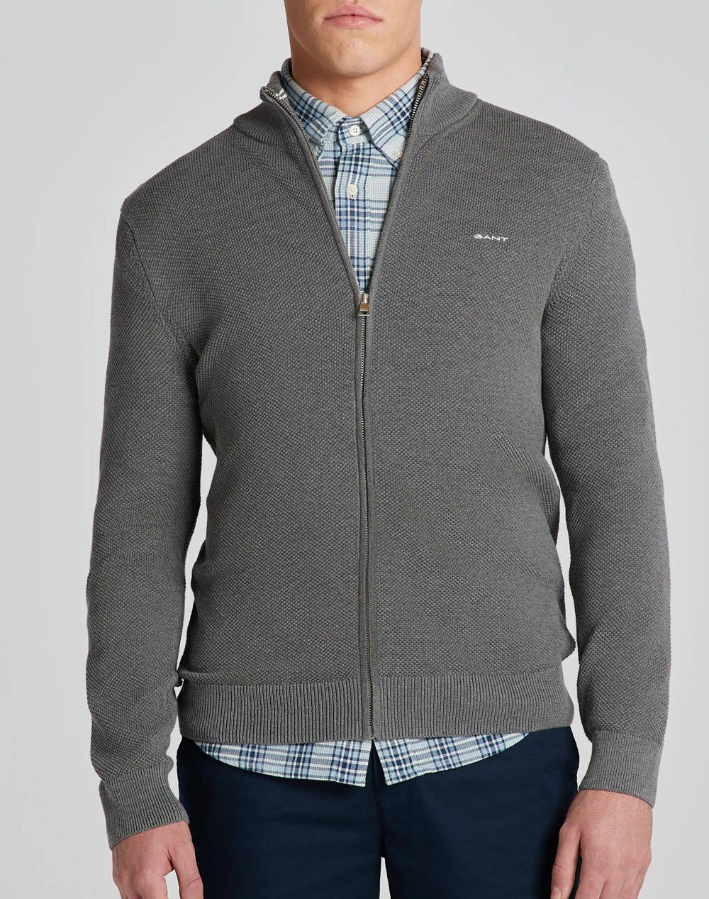 GANT GANT ΖΑΚΕΤΑ ΠΛΕΚΤΗ COTTON PIQUE ZIP CARDIGAN 3G8040524-92 LightGray