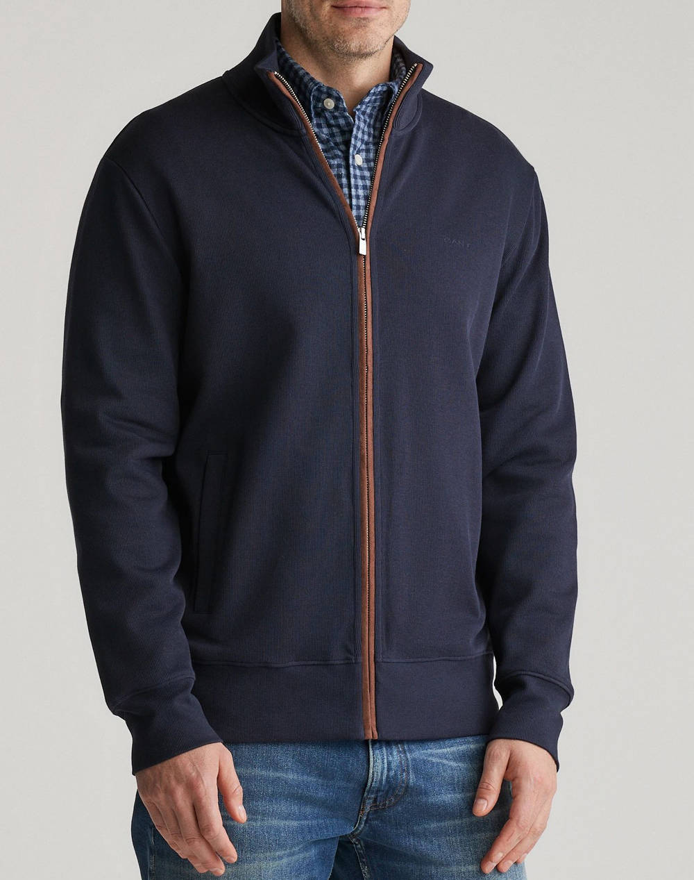 GANT ΖΑΚΕΤΑ ΦΟΥΤΕΡ SACKER RIB FULL ZIP CARDIGAN 3G2028042-433 DarkBlue