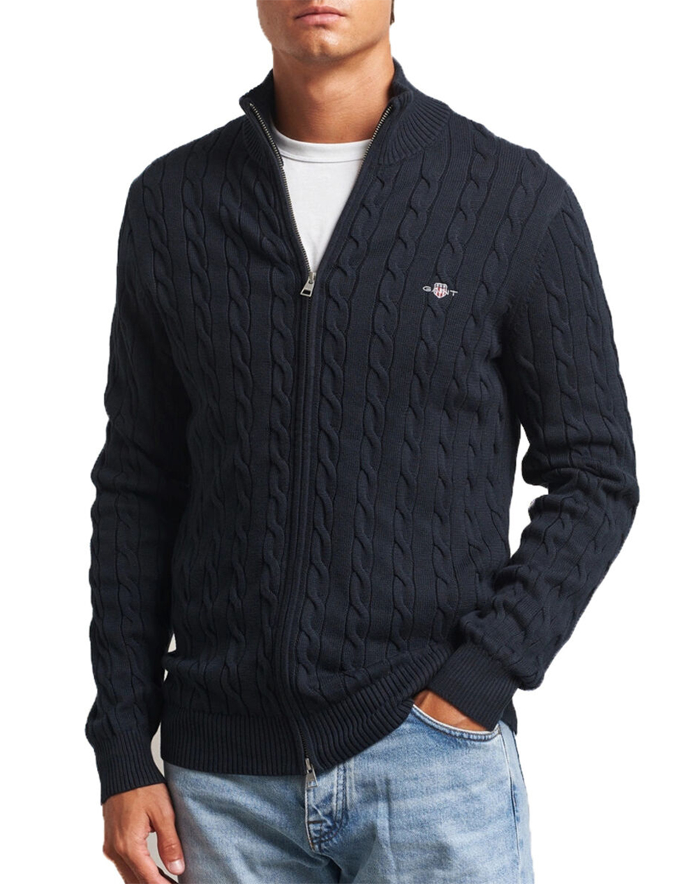 GANT GANT ΖΑΚΕΤΑ ΠΛΕΚΤΗ COTTON CABLE ZIPPED CARDIGAN 3G8050604-433 DarkBlue