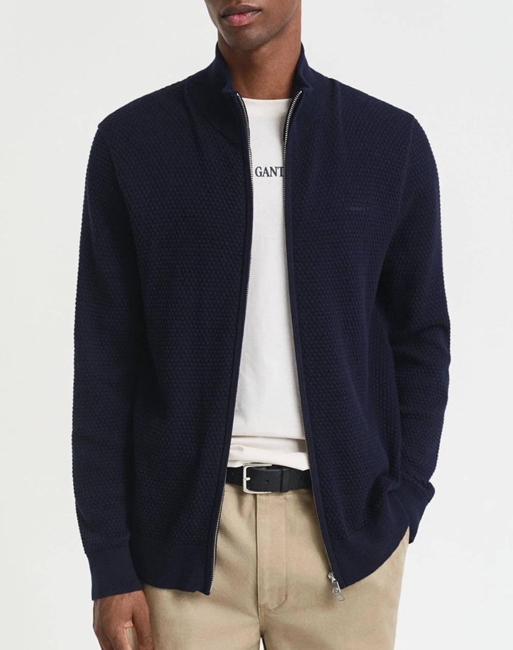 GANT GANT ΖΑΚΕΤΑ ΠΛΕΚΤΗ TEXTURED COTTON MERINO CARDIGAN 3G8050264-433 DarkBlue