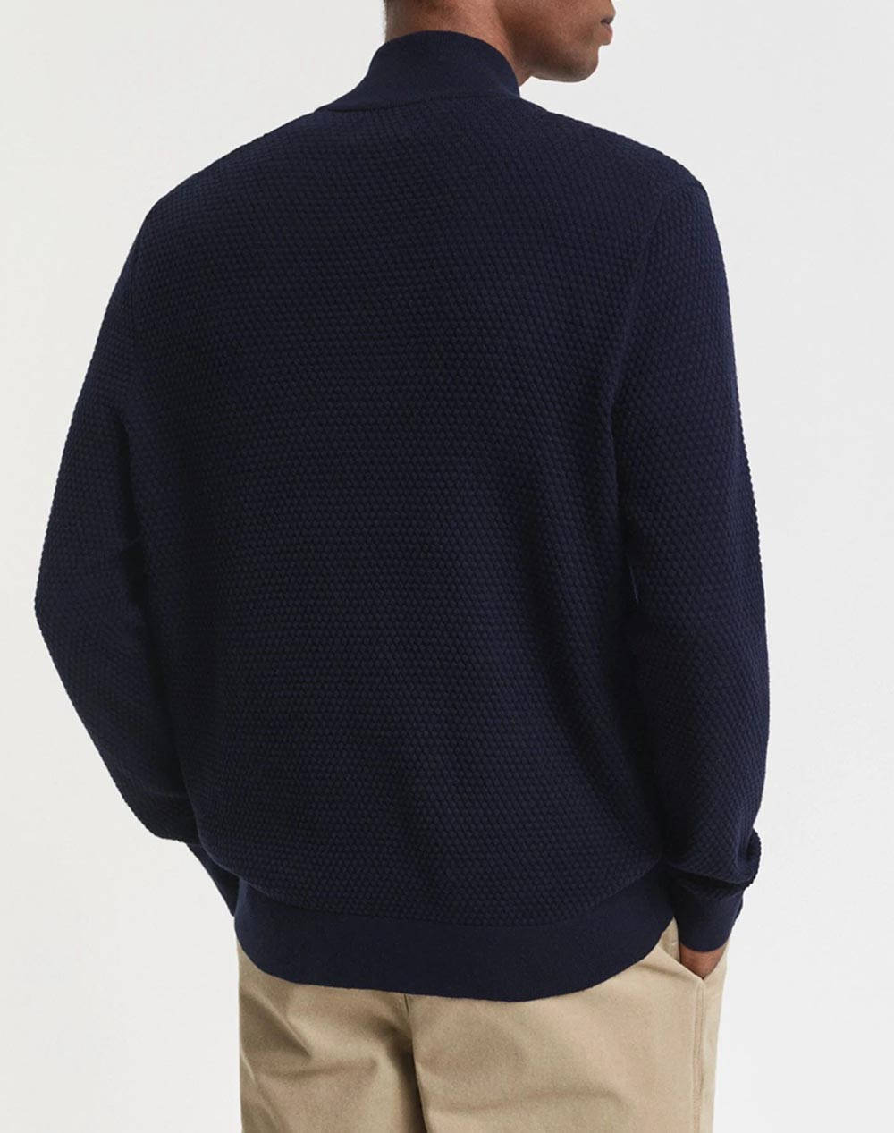 GANT ΖΑΚΕΤΑ ΠΛΕΚΤΗ TEXTURED COTTON MERINO CARDIGAN 3G8050264-433 DarkBlue φωτογραφία