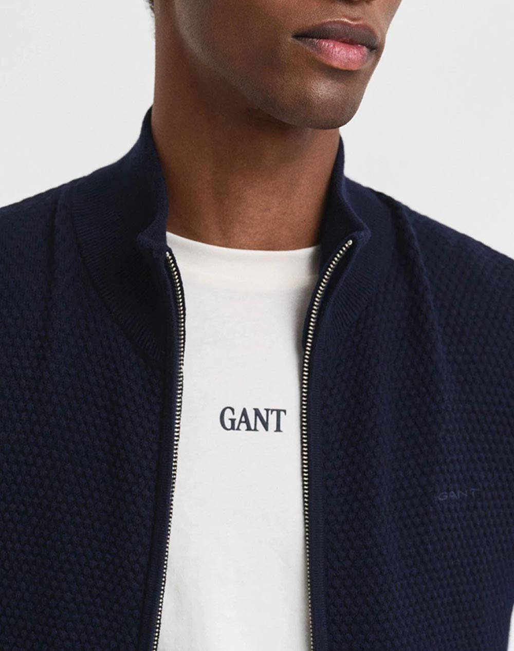 GANT ΖΑΚΕΤΑ ΠΛΕΚΤΗ TEXTURED COTTON MERINO CARDIGAN 3G8050264-433 DarkBlue φωτογραφία