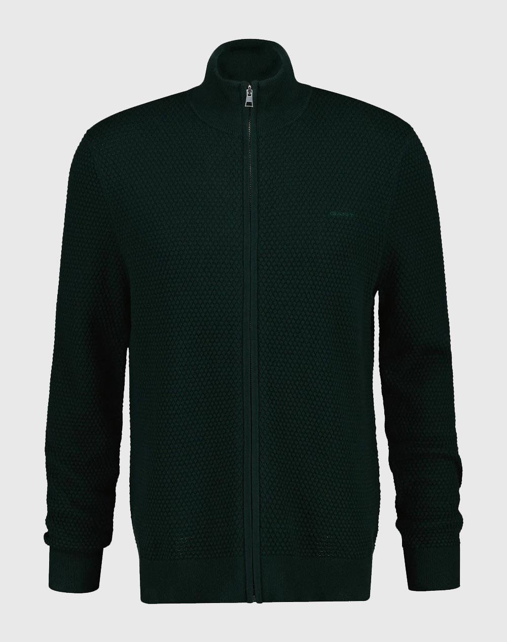 GANT ΖΑΚΕΤΑ ΠΛΕΚΤΗ TEXTURED COTTON MERINO CARDIGAN 3G8050264-374 DarkGreen