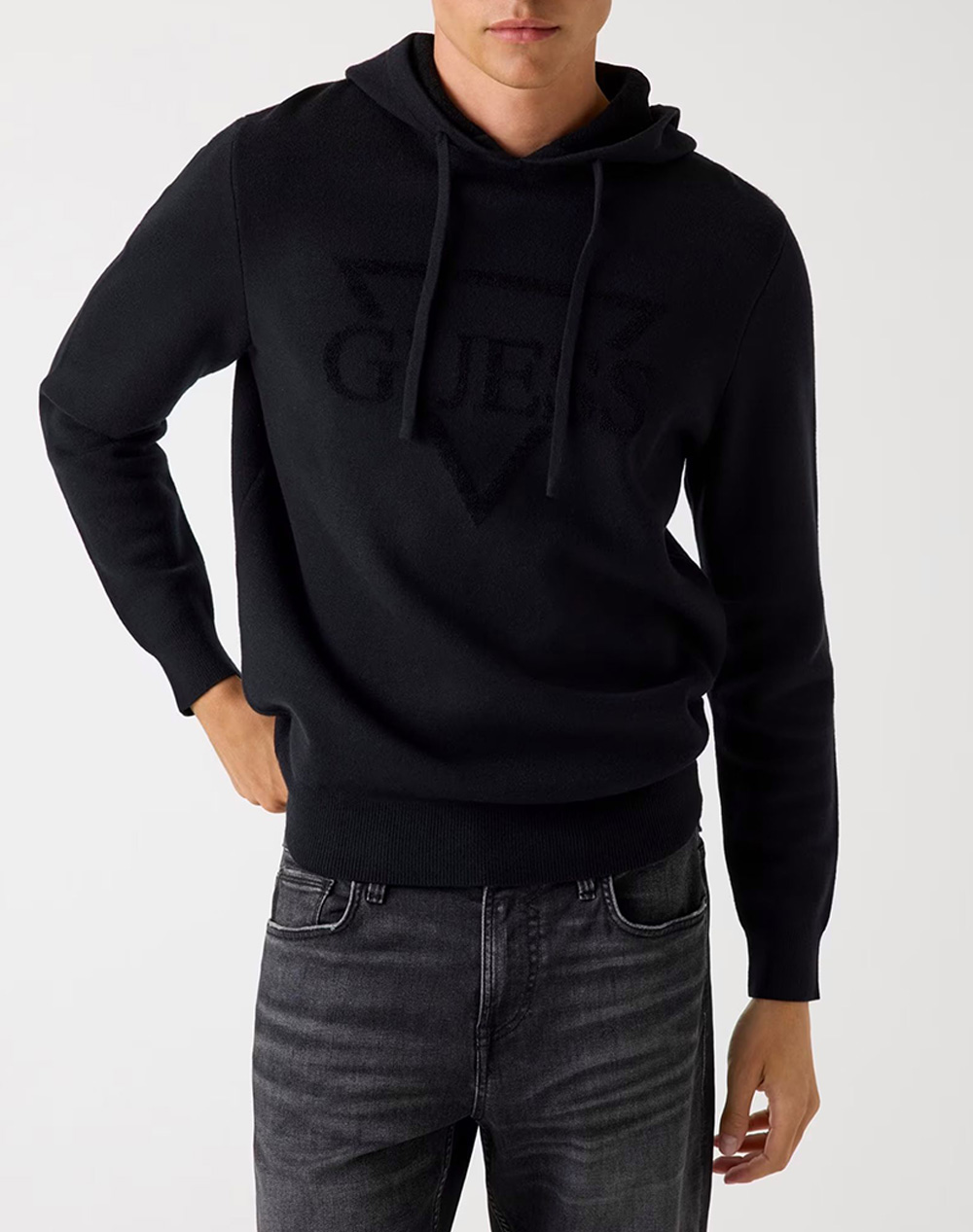 GUESS JOBY HOODIE FRENCH TERRY SWTR ΠΛΕΚΤΟ ΑΝΔΡΙΚΟ M5BR18Z0470-JBLK Black